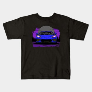 Blue C8 Corvette Stingray Midnight Moon Supercar Racecar Muscle Car Sportscar Corvette C8 Kids T-Shirt